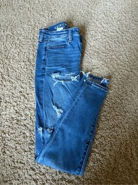 American Eagle Outfitters Blue Ripped Skinny Jeans
